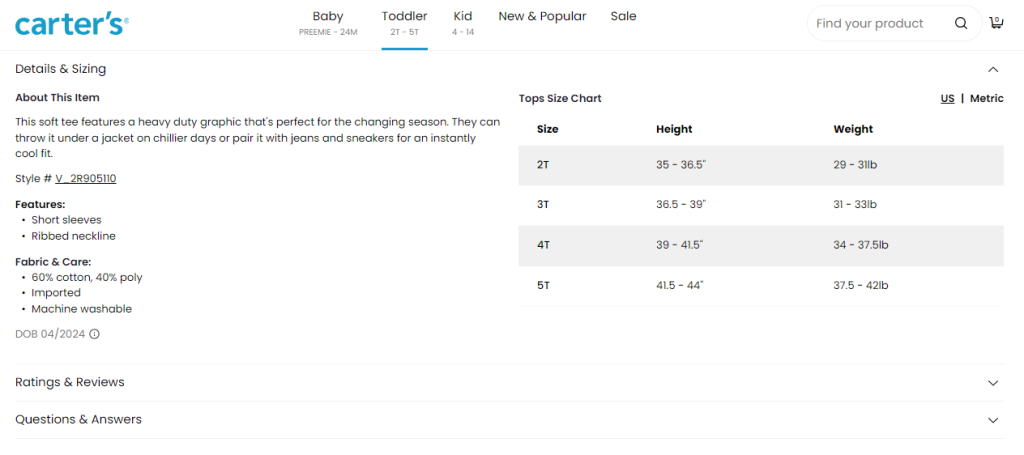 Carter's Size Chart