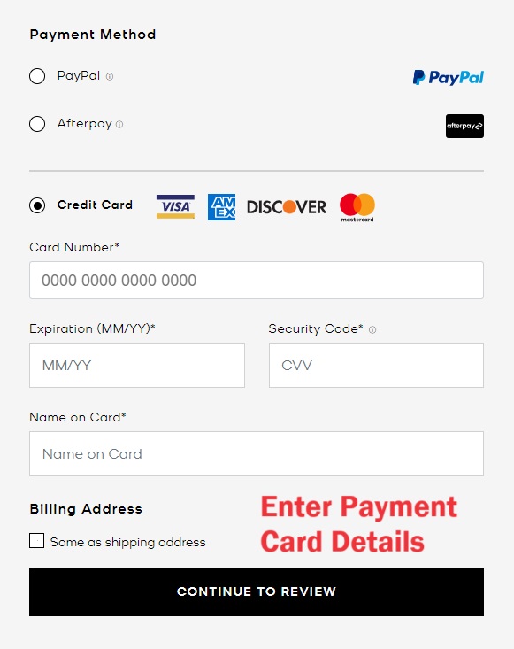 Michael Kors USA Shopping Tutorial 8: choose payment method and enter payment details