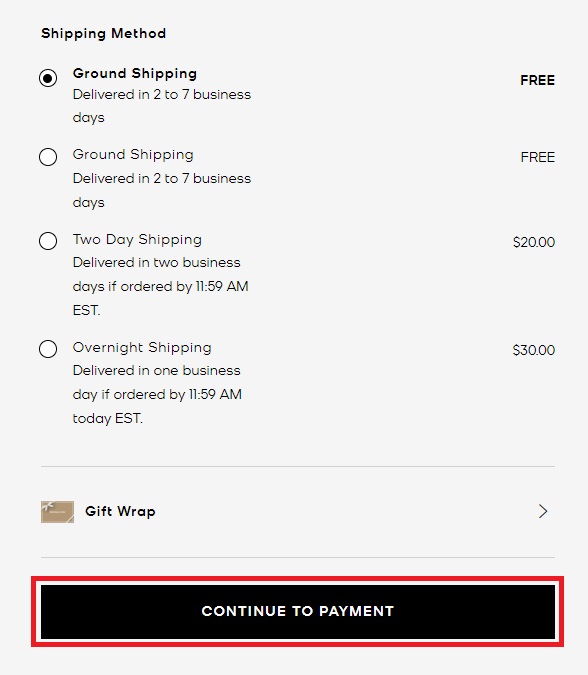 Michael Kors USA Shopping Tutorial 7: shipping method