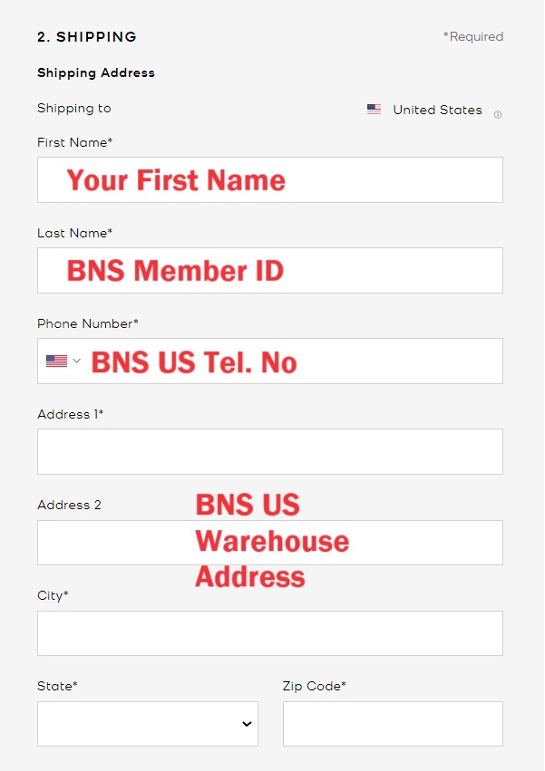 Michael Kors USA Shopping Tutorial 6: enter BNS USA warehouse address