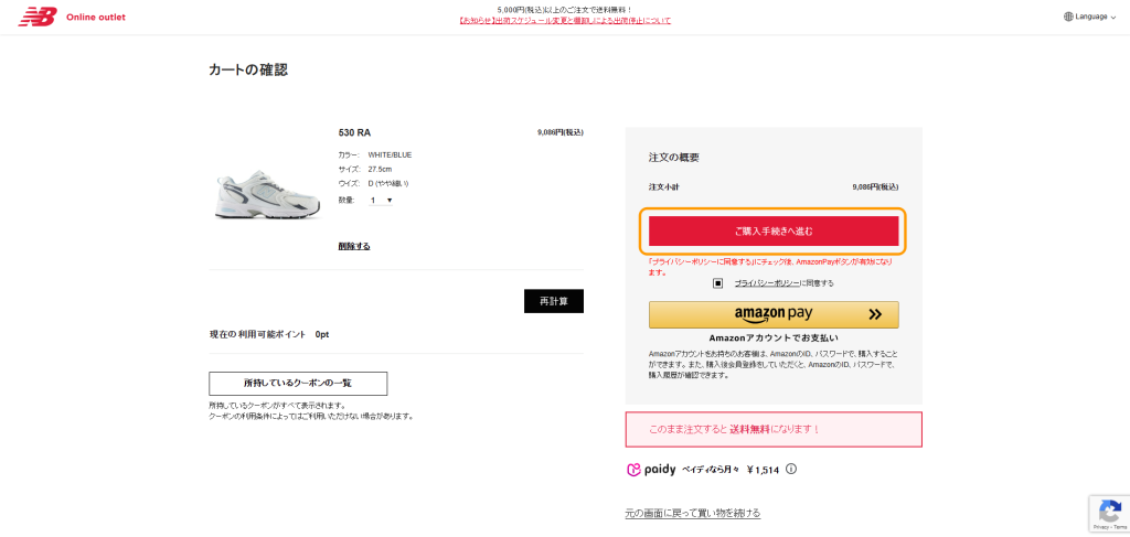 Step 5：When you're in the delivery basket, double-check your items, and click "ご購入手続きへ進む". 