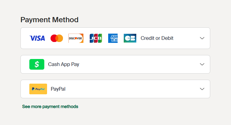 Step 6：Choose your payment method of either credit/debit card, or PayPal.