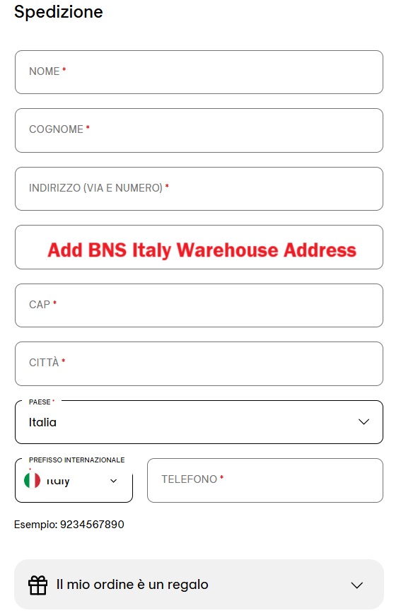 Buy&Ship Shopping Tutorial 6: Add BNS Italy Warehouse Address